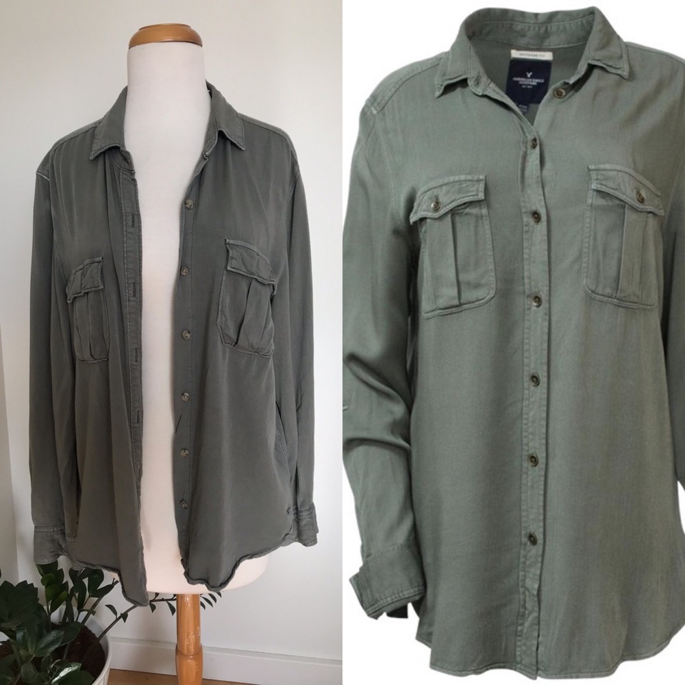American Eagle Army Green Boyfriend button down